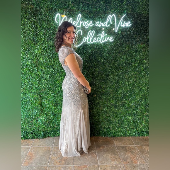 NWT Adrianna Papell silver beaded gown - Picture 2 of 12